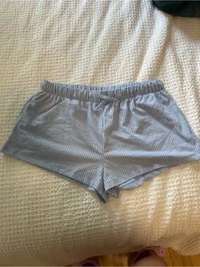 NEW Primark Light Blue and White Pinstripe Elastic Waist Shorts